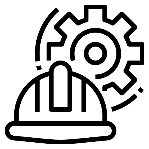 Icon von einem Arbeitshelm und Sägeblatt, das die Handwerksbranche symbolisiert