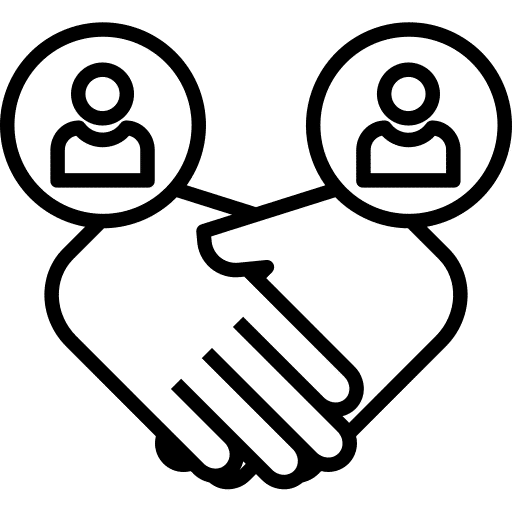 Icon von zwei Menschen und sich schüttelnden Händen als Symbol für den Vorteil gegenseitiges Kennenlernen während des Arbeitseinsatzes