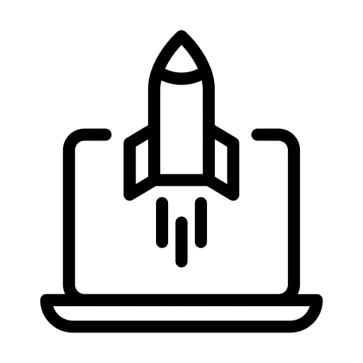 Icon eines Laptops mit Rakete als Symbol für 1-Klick-Bewerbung bei der Zeitarbeitsfirma TREND-JOB