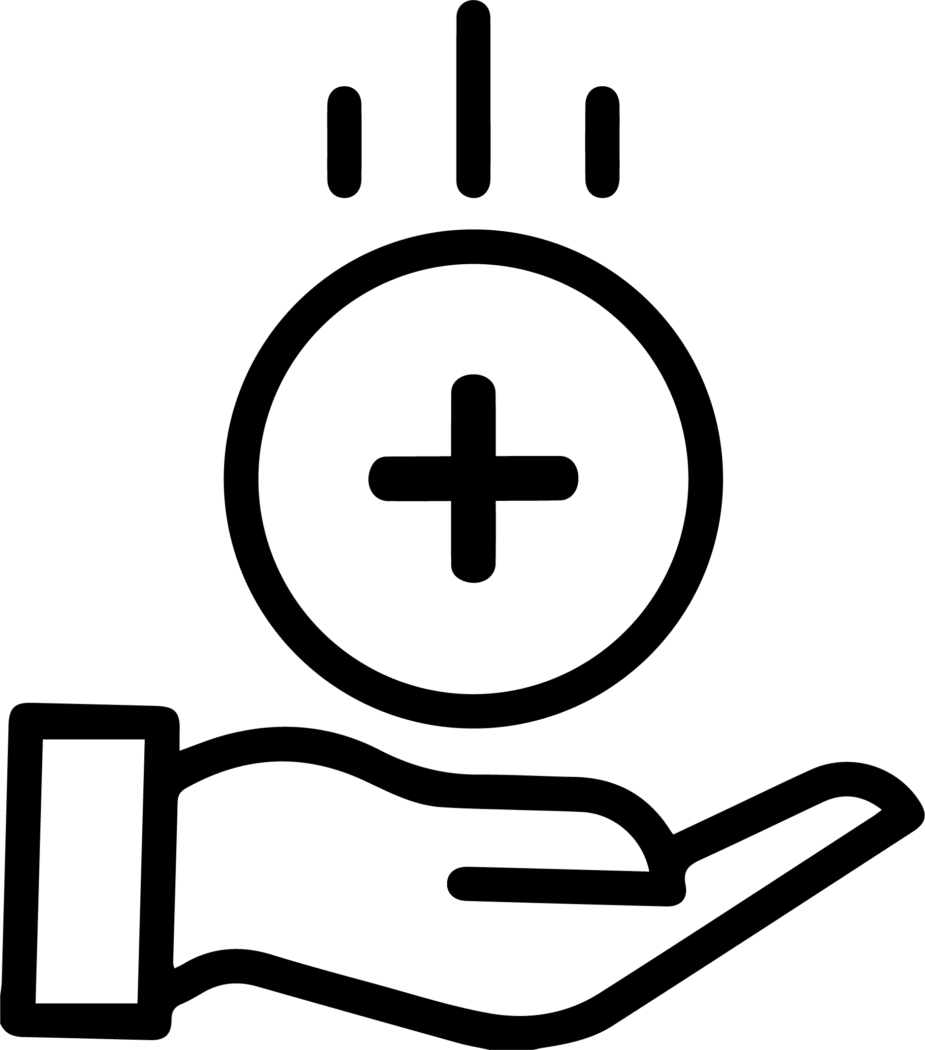 Icon einer aufhaltenden Hand mit einem Plus Symbol als Vorteil Kostenersparnis bei der Personalbeschaffung